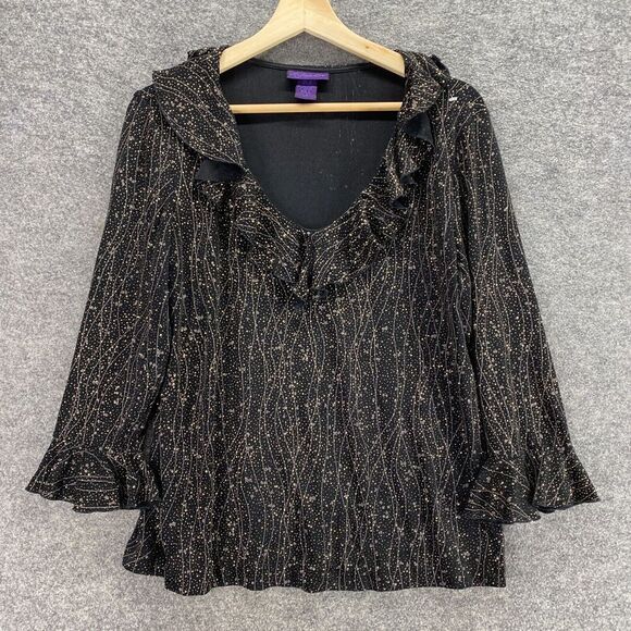 Metaphor Blouse Women L Large Black Striped V-Neck Long Sleeve Pullover Casual - Picture 1 of 9